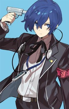 Makoto Persona 3, Persona 5 Makoto, Persona 3 Portable, Blue Eyes Blue Hair, High School Uniform, Shin Megami Tensei Persona, Persona 3, Shin Megami Tensei, Eyes Blue