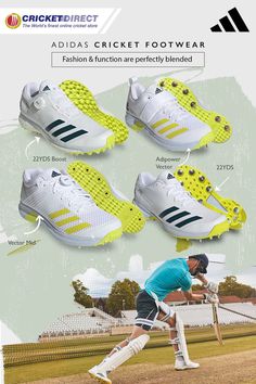 an advertisement for adidas cricket footwear