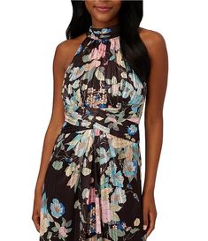 Adrianna Papell Floral Print Halter Neck Sleeveless Gown | Dillard's High Neck Halter Dress, Halter Dress Pattern, Chiffon Halter Dress, Satin Gowns, Refined Fashion, Cocktail Wear, Halter Neck Maxi Dress, Floral Halter Dress, Dress Attire