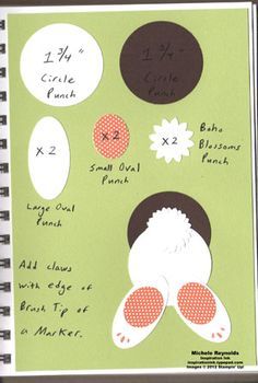 an open spiral notebook with paper cut outs and instructions on how to make felt shoes