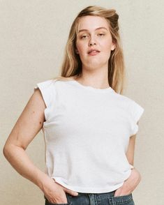 The Peak Shoulder Tee. -- True White TEES THE GREAT. FALL 22 KNITS Essential Summer Crew Neck Top, Classic Short Sleeve Top For Everyday Spring, Classic Crew Neck Short Sleeve Top For Spring, Classic Short Sleeve Crew Neck Top For Spring, Classic Relaxed Fit Short Sleeve Top For Everyday, Casual White T-shirt With Cap Sleeves, Classic Short Sleeve Top With Relaxed Fit For Everyday, Essential Relaxed Fit Summer Tops, White Cotton Cap Sleeve Top