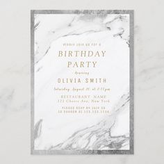 the marble bridal shower card is shown in gold and white, with silver foil on it