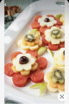 there are many fruit flowers on the plate