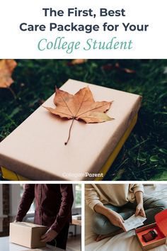 the first, best care package for your college student - collage with photos of students and their gifts