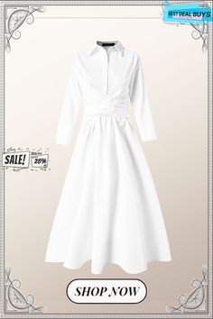 Shirt Collar Regular Fit Elegant Solid Dress Spring Party Shirt Dress, Shirt Collar Pattern, Formal Shirt Dress, Button Shirt Dress, Buttoned Shirt, High Waist Dress, Urban Dresses, Dresses By Length, Long Sleeve Shirt Dress