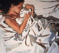 a painting of a woman wrapped in white sheets