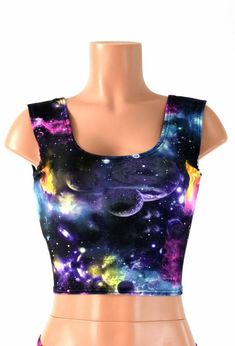 Galaxy Crop Tank -E8011 Fitted Sleeveless Top With Star Print, Fitted Purple Tops With Sublimation Print, Fitted Multicolor Scoop Neck Top, Galaxy Outfit, Scoop Neck Crop Top, Cruise Wear, Galaxy Print, Olive Branch, Print Tank