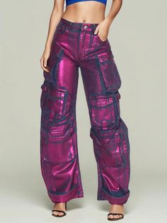 Pocket Straight Wide Leg Jeans Pants Full Length Cargo Pants With Five Pockets For Fall, Utility Straight Pants For Fall, Purple Baggy Straight Leg Pants, Casual Leather Trousers With Pockets, Trendy Baggy Purple Bottoms, Spring Full Length Cargo Pants With Five Pockets, High Waist Purple Pants For Streetwear, Purple High Waist Pants For Streetwear, Baggy Straight Leg Purple Jeans