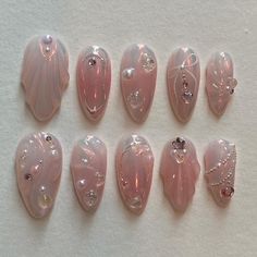 Materials: gel nail, long stiletto tips Greetings and welcome to my store. Hope you find a style you like. ✋🙆I only work with high-quality materials to create sturdy & long-lasting luxury press on nails that you can trust on. My nails will last for:1- 2 days using adhesive tab (provided with the nail set) 2- 3 weeks using nail glue. You can reuse all of the nails multiple times if you take care of them. Follow the instructions provided with the nail set. 💮Please follow the instruction size mea Blushing Nails, Pink Blush Nails, Tulips Nails, Hailey Nails, Blush Nail Designs, Nails Seashell, Xiaohongshu Nails, Shell Nail Art, Blush Nail