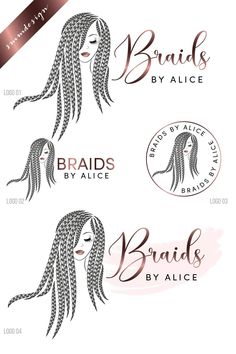 two logos for braids by alice, which are designed to look like women's hair