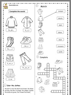 the worksheet for children to learn clothes and clothing in order to read it