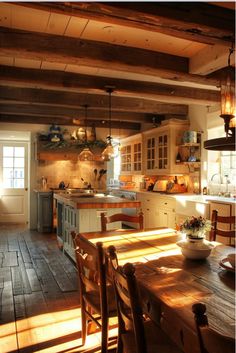 the kitchen is clean and ready to be used for cooking or dining in someone's home