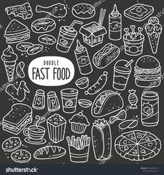 doodle fast food set on black background