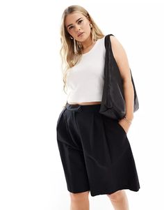 ASOS DESIGN Curve longline high waisted linen mix shorts in black | ASOS Workwear Culottes With Pockets In Short Length, Workwear Short Culottes With Pockets, Workwear Culottes With Pockets, Chic Black Knee-length Shorts, Chic Black Bermuda Shorts With Pockets, Black Summer Culottes With Pockets, Chic Wide Leg Shorts With Belt Loops, Wide-leg Shorts With Pockets For Work, Chic Wide Leg Bermuda Shorts With Built-in Shorts