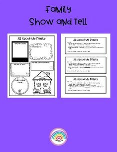 the family show and tell book with an image of a house, rainbows and clouds