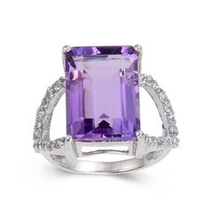 Statement Amethyst Emerald Cut White Topaz Ring, Sterling silver amethyst ring for women Purple Cocktails, February Birthstone Ring, Gemstone Solitaire Ring, Ring Emerald Cut, Square Jewelry, Beautiful Tiaras, White Sapphire Ring, Ring Emerald, February Birthstone