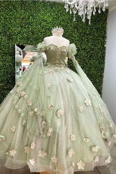 Pale Green Quinceanera Dresses, Pretty Green Quinceanera Dresses, Enchanted Forest Theme Quinceanera Dresses, Tea Party Quinceanera Dress, Pistachio Quinceanera Dresses, Sage Green Ball Gowns, Soft Quince Dresses, Light Green And White Quinceanera Dresses, Soft Green Quinceanera Dresses