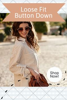 This Women's loose fit button down shirt features long sleeves, women's collared shirt, casual shirts for women, loose-fit fashion ladies tops and blouses can be tied at the waist or wrapped around waist. Perfect for casual daily wear, date, vacation, beach, party, work, dressy, outdoor activities in summer, spring or fall. Button down shirt for women casual/button down blouses for women fashion 2022//loose casual shirts for women. As an amazon associate I earn from qualifying purchases.