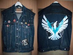 two denim jackets with white and blue birds on them