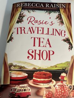 a book cover for rose's traveling tea shop with an image of a red car and