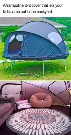 a tent that looks like it has been set up in the back yard for camping