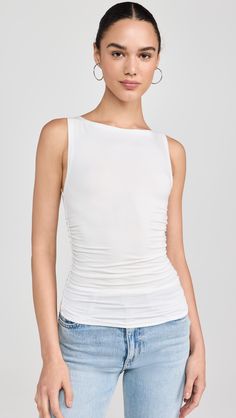 Discover the latest apparel, activewear, shoes & accessories from established and emerging designers. Enjoy free two-day shipping and free returns. Sleeveless Stretch Tops With Ruched Back, Ruched Elastane Tank Top, Ruched Stretch Tank Top, Sleeveless Elastane Top With Ruched Back, Sleeveless Ruched Back Top, Versatile Stretch Ruched Tank Top, Latest Outfits, White Tank Top, Cami Tanks