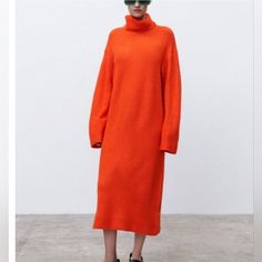 Zara Blogger Fave Orange Oversized Fuzzy Knit Dress Turtleneck Sweater Dress Turtleneck Sweater Dress, Turtle Neck Dress, Orange Dress, Zara Dresses, Turtleneck Sweater, Knit Dress, Sweater Dress, Colorful Dresses, Turtle Neck