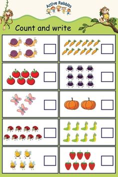 a worksheet for children to learn how to count and write numbers with pictures