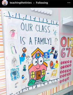 a bulletin board that has been decorated with school pictures and stickers on the wall