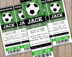 three soccer ticket templates with green and black stripes