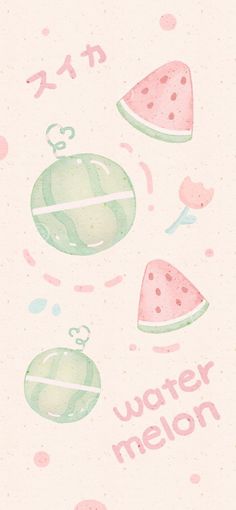 watermelon slices are arranged on a pink background with the words water melon written below them