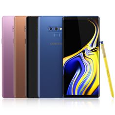 the samsung note9 and note9 are shown in five different colors, including blue, purple