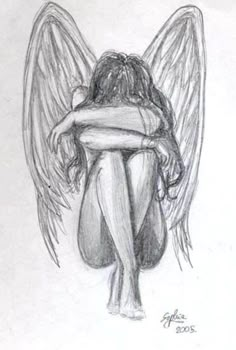 a pencil drawing of an angel hugging a woman with her arms wrapped around her body