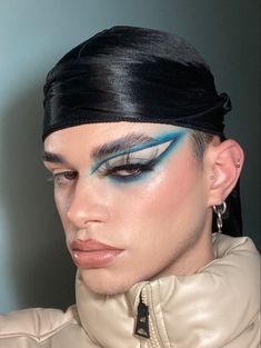 Guys Makeup, Blue Cut Crease, Men Wearing Makeup, Goddess Makeup, Crease Makeup, Performance Makeup, Cut Crease Makeup, Tiktok Aesthetic