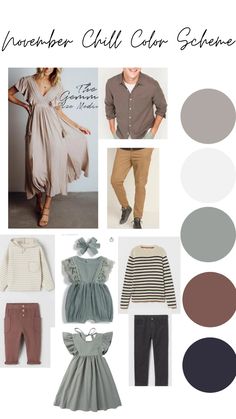 an assortment of clothing and accessories with the words november chill color scheme