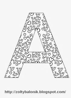 the letter with hearts on it is outlined in black and white, as well as an outline