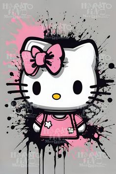 an image of a hello kitty with paint splatters