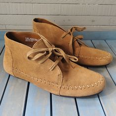 Aerosoles Driving Range Ankle Booties Moccasin Women Size 5.5 New Without Tags Lace-up Moccasins With Stitched Sole For Fall, Casual Brown Suede Booties, Casual Brown Booties With Leather Sole, Mens Moccasins Boots, Moccasins Boots, Future Clothing, Tan Women, John Williams, Moccasins Women