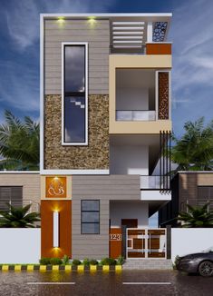 this is an artist's rendering of a two story house in the middle of a street