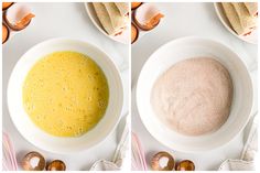 two pictures showing different stages of making an egg mixture