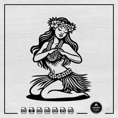 a drawing of a hula dancer in black and white