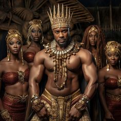 African Kings, Egyptian Warrior, African King, Afrofuturism Art, Black King And Queen, African Love, Black Royalty, African Princess, Black God