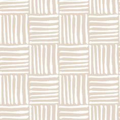 a beige and white wallpaper pattern with small squares on the bottom, in shades of cream