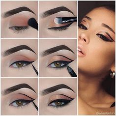 Ariana Grande Make Up, Ariana Grande Makeup, Cute Eye Makeup, Makeup Tutorial Eyeliner, Cat Eye Makeup, Eyeliner Makeup, Makeup Step By Step