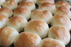 freshly baked bread rolls sitting in a baking pan, ready to be served for consumption