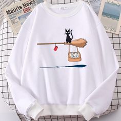 Koji Koda, Cool Jumpers, Gatto Carino, Cat Hoodie, Autumn Clothes, Cat Sweatshirt, Loose Outfit, Round Neck Sweaters