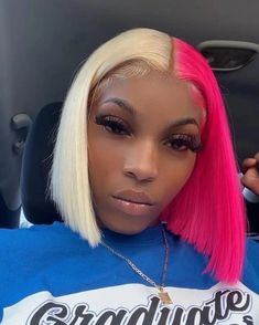 Half Blonde Pink Lace Front Wigs Bob Wigs Synthetic Hair Party Wigs for Women Pink Lace Front, Hair Colorful, Short Blonde Bobs, Kawaii Wigs, Pink Ginger, Blonde Bob Wig, Bob Cut Wigs, Blonde With Pink, Short Human Hair Wigs