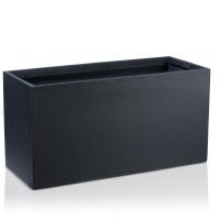 a black rectangular planter on a white background