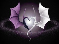 two umbrellas are in the shape of hearts on a black and purple background with sparkle