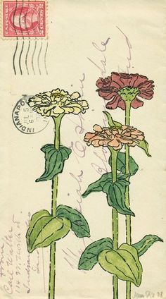 an old postcard with flowers on it